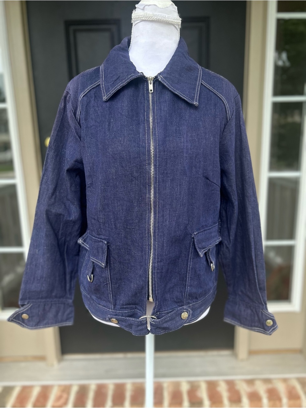Vintage 1950s denim jean jacket workwear zip front Small Medium